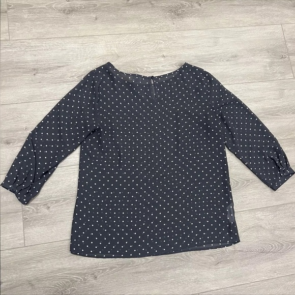 LOFT Polka Dot Sheer Top 3/4 Sleeve Top Gray Size Medium - Picture 6 of 9